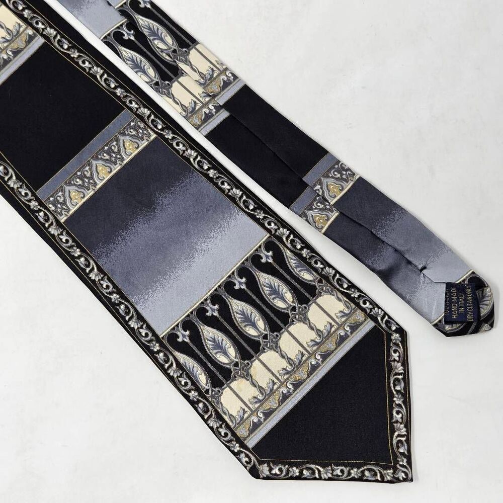 COLORI RASEL HAND MADE ITALY SILK TIE BLACK GRAY BAROQUE LUXURY SATIN 4" X 57"